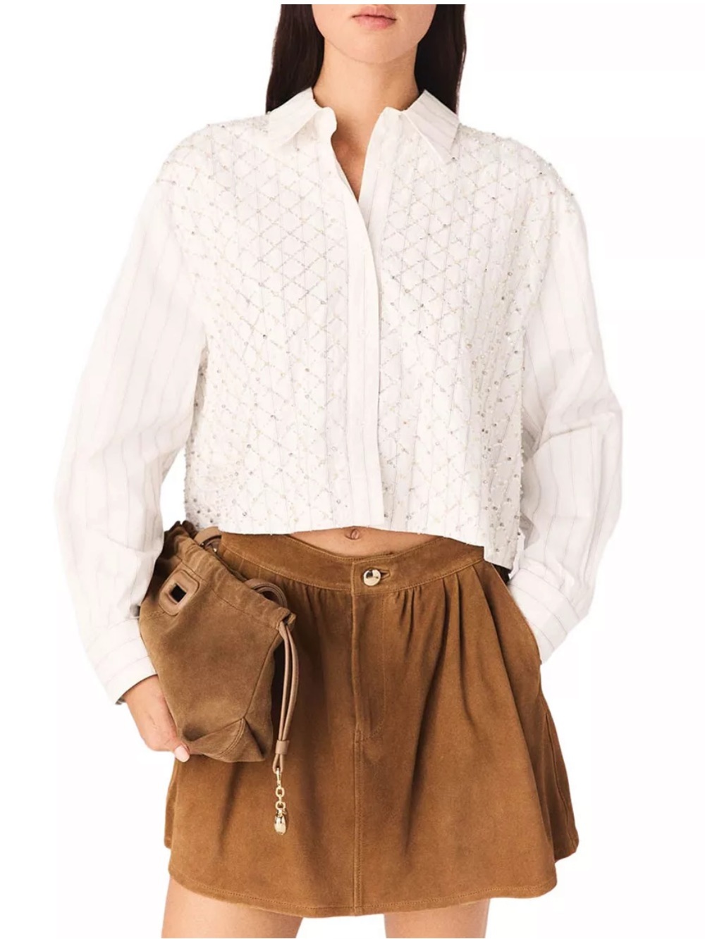 NEW Maje Ciraya Beaded Cropped Shirt